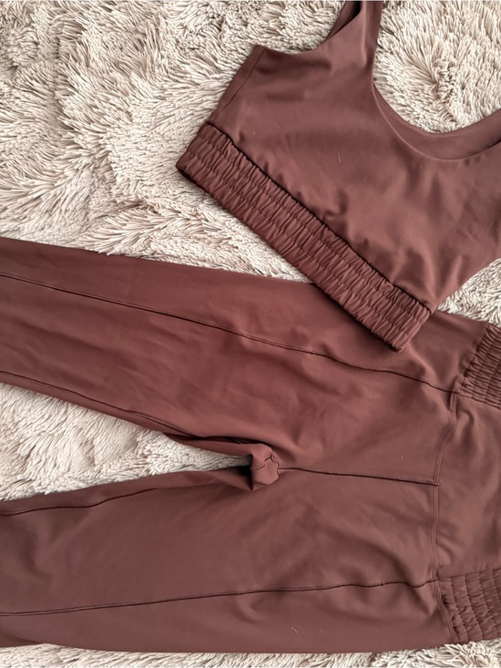 Harmony Balance Pants - Women's Chocolate Brown High-Waist Track Joggers with Matching Crop Tank